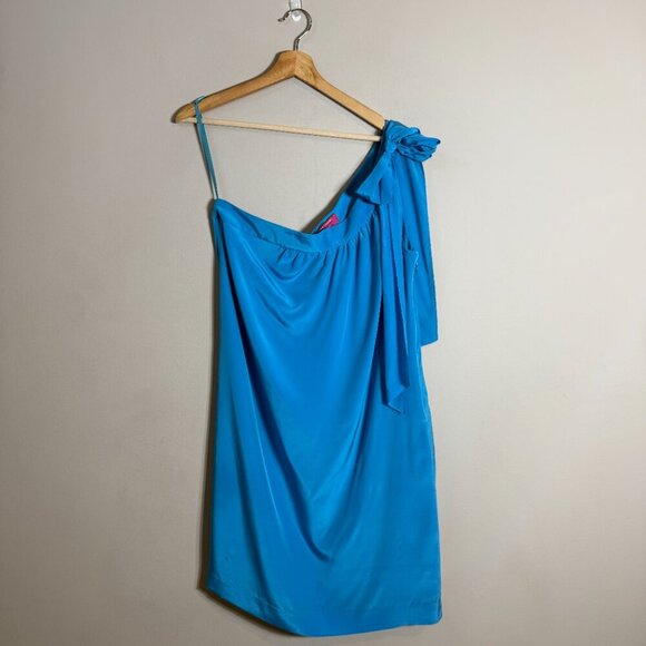 Banana Republic Trina Turk 100% Silk One Shoulder Mini Dress Women's 14 Blue - Picture 2 of 12